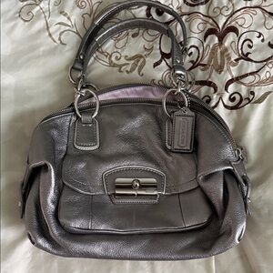 Coach metallic gunmetal handbag w/ strap